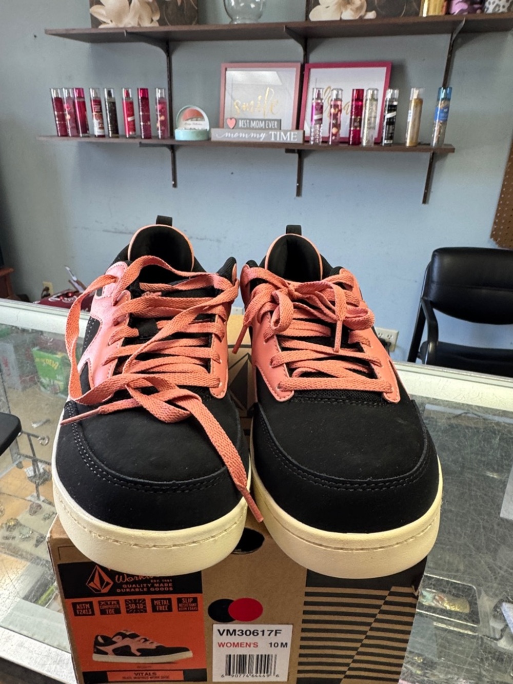 Volcom Womens Black and Coral Low-Top Skate Sneakers